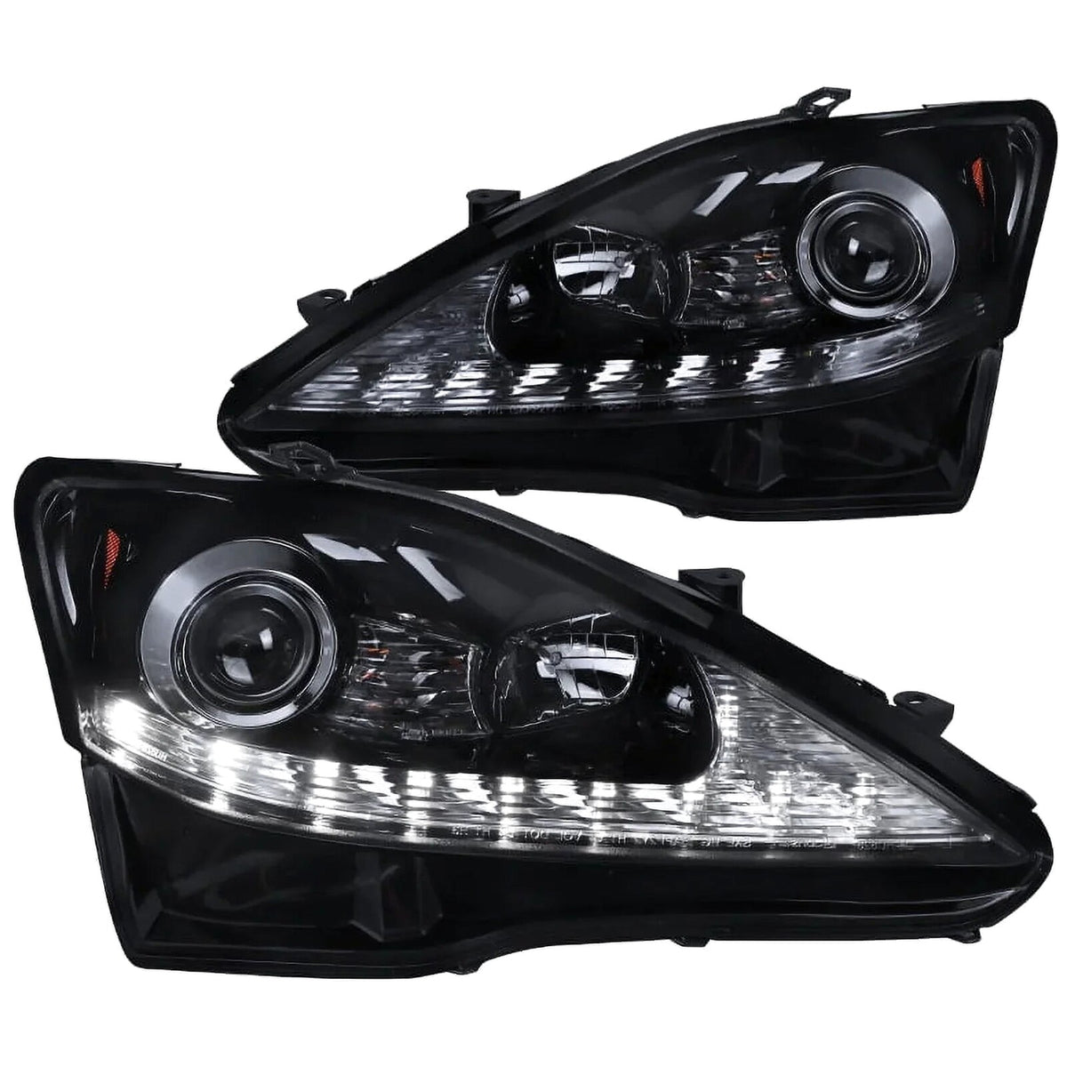 Spec-D Tuning Glossy Black Smoke Projector Headlights Sequential LED For 2006-2009 IS250 - Left + Right Pair