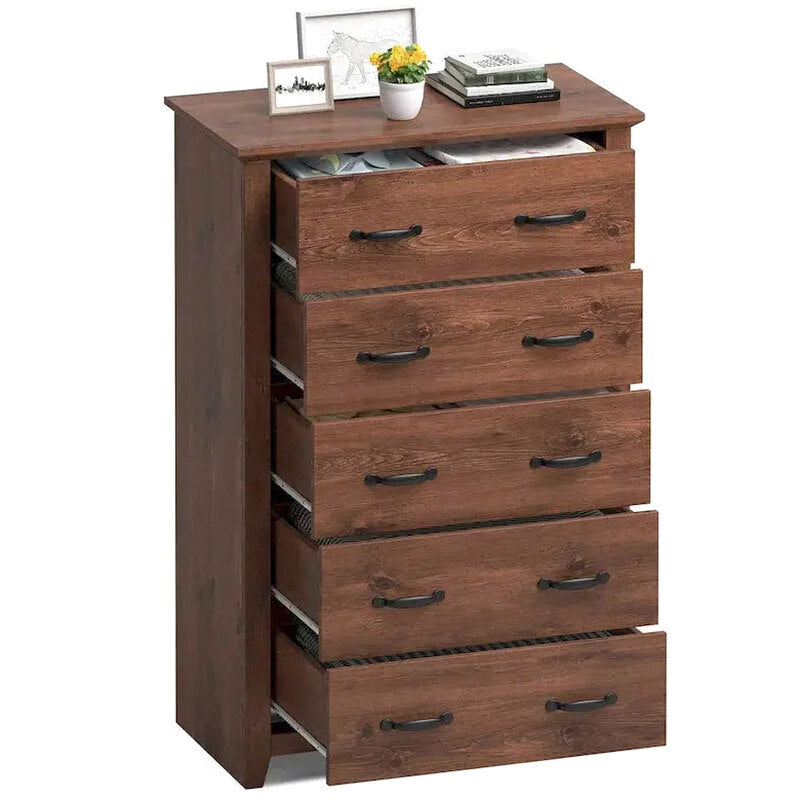5-Drawer Storage Cabinet, 31 x 17 x 47 in, MDF - Dark Grey, Walnut, Or White