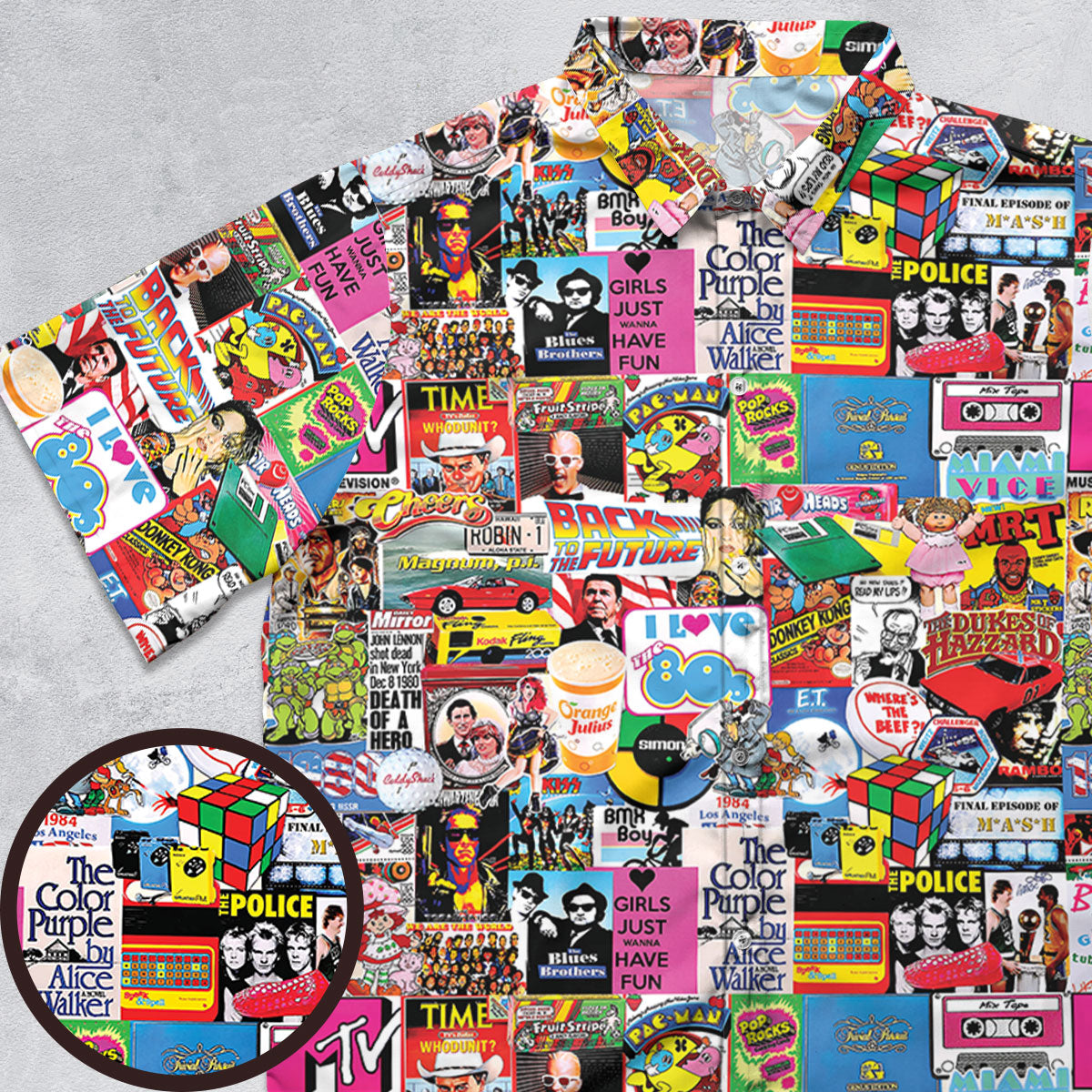 I heart 80s Collage Mr. T Back To the Future Pac-man Button Down Shirt