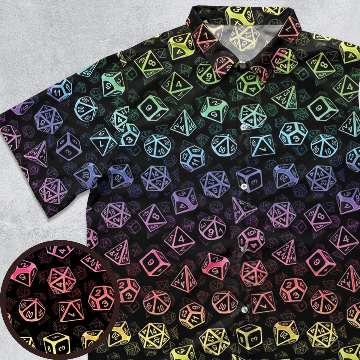 DnD Rainbow Dice Set Pattern Button Down Shirt