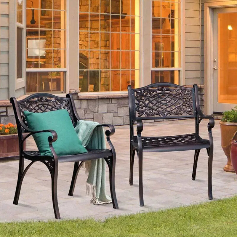 All-Weather Cast Aluminum Outdoor Dining Chairs, Set Of 2 - 23 in x 22 in x 32.5 in