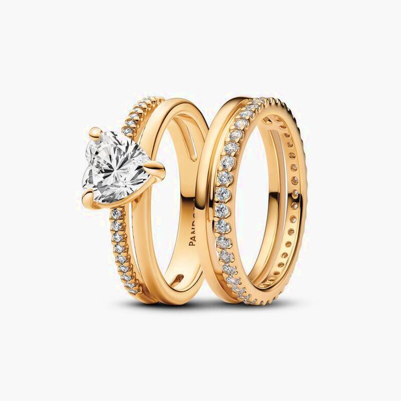 Heart Detail Polished and Pavé Ring Set