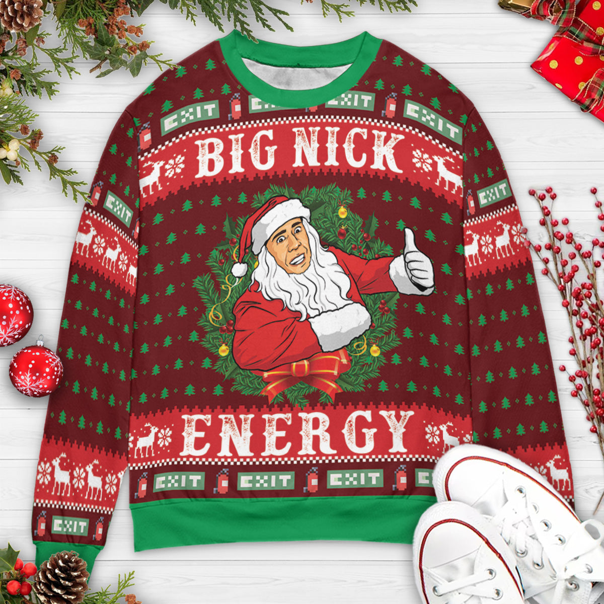 Big Nick Cage Energy Ugly Christmas Sweatshirt