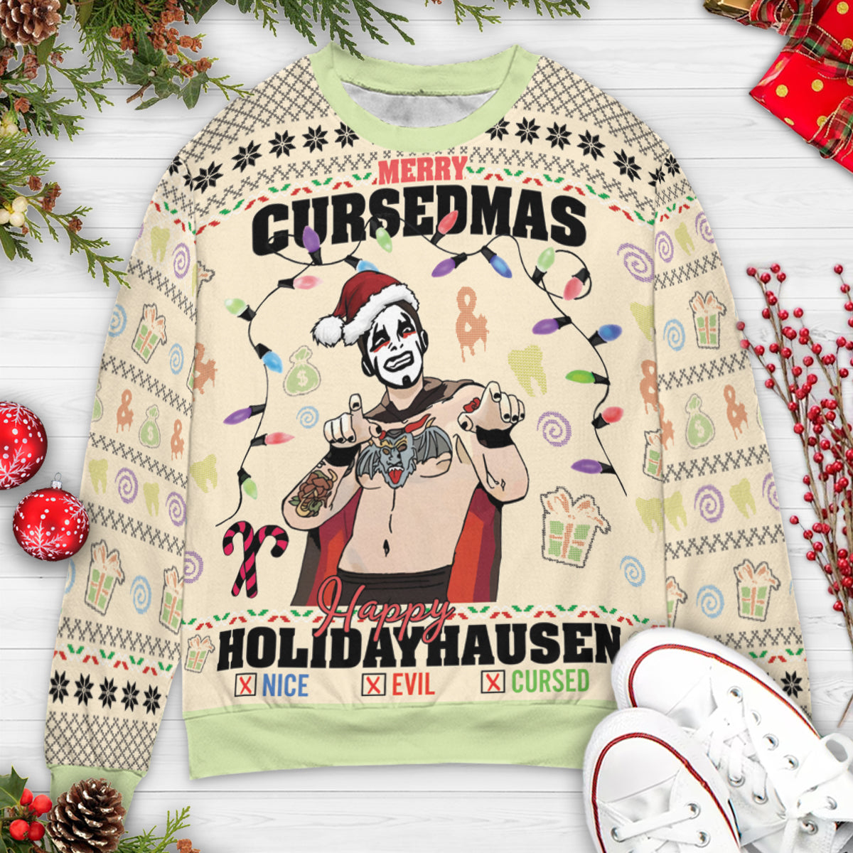 Cursedman HolidayHausen Wrestling Ugly Christmas Sweatshirt