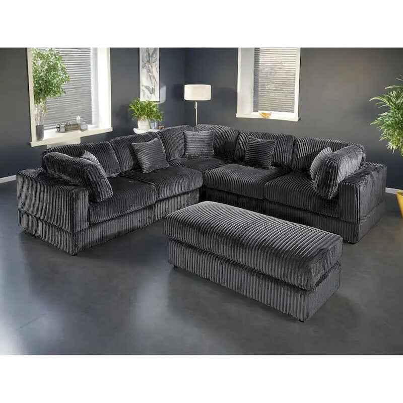 6-Piece Corduroy Upholstered L-Shaped Modular Sectional Sofa