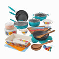 38-Piece Teal Cookware Set With Floral Design