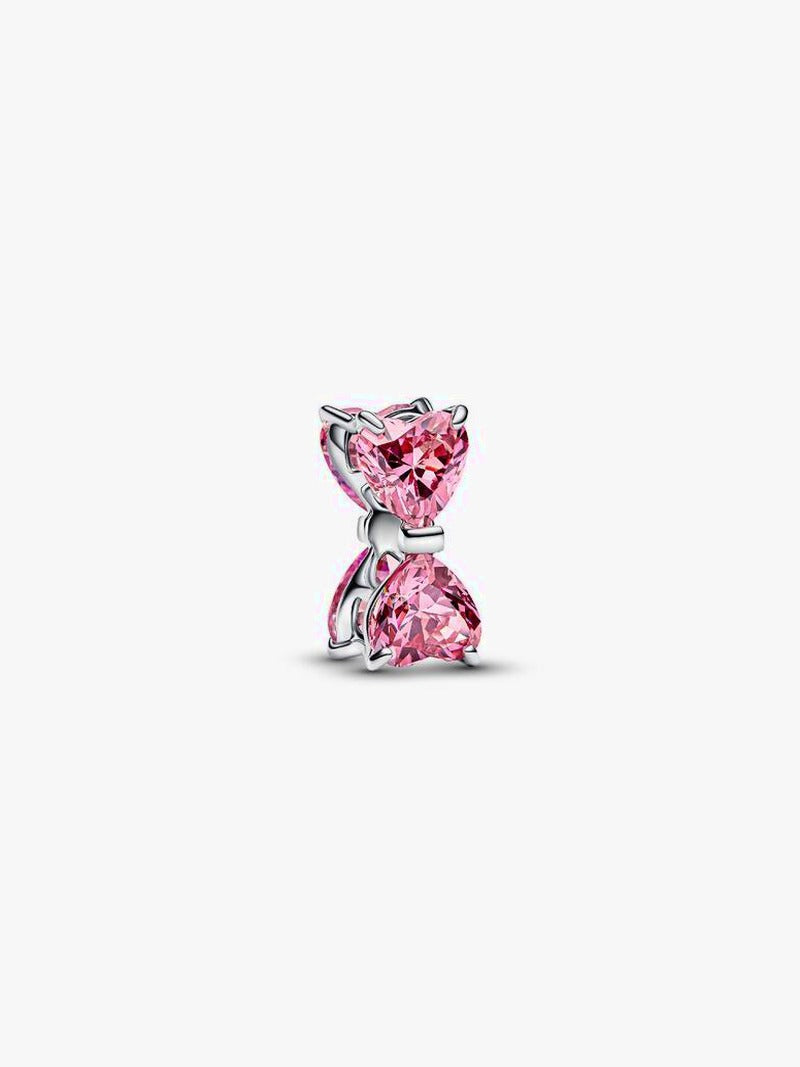 Pink Stone Bow Charm - Silver