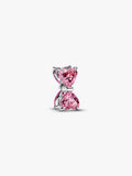 Pink Stone Bow Charm - Silver