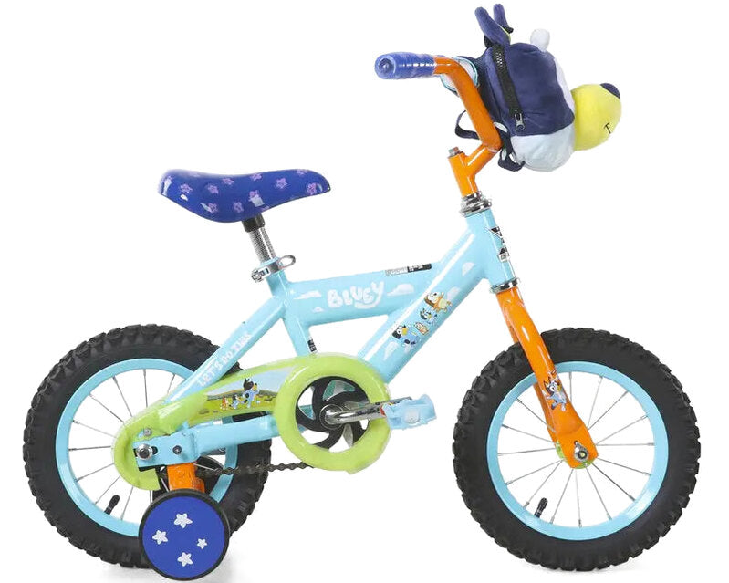 Bluey 12-Inch Kids' BMX Bike With Steel Frame, Coaster Brake, Training Wheels And Plush Carry Bag - Ages 3-5