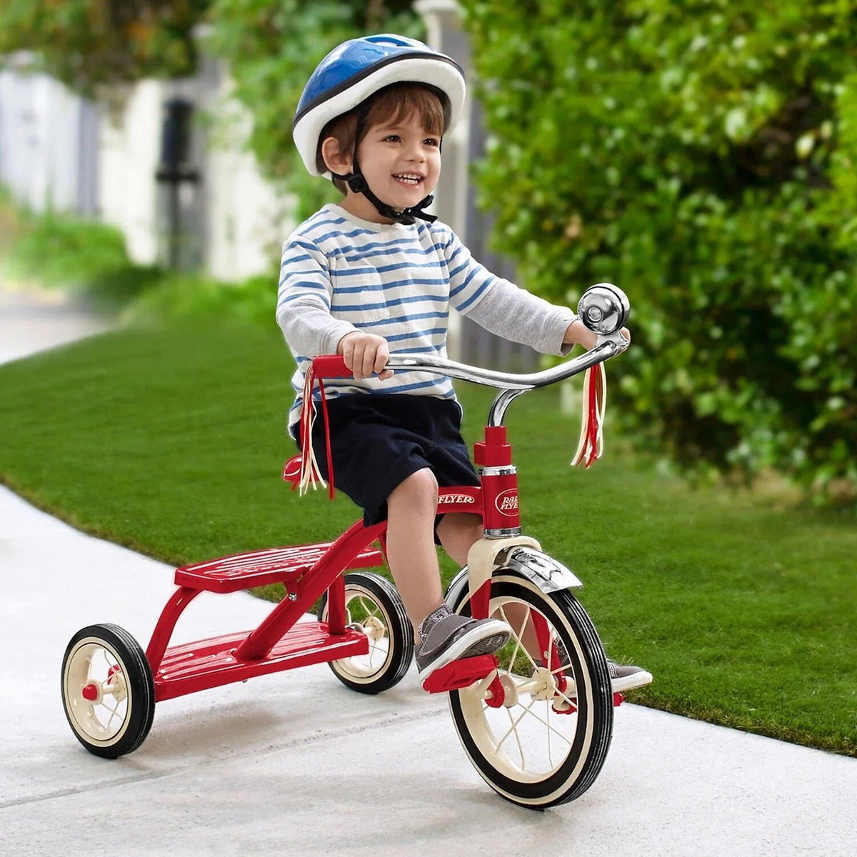 Radio Flyer Classic Red Dual Deck Tricycle, 12 Inch Front Wheel, Red, Ages 2.5-5 Years