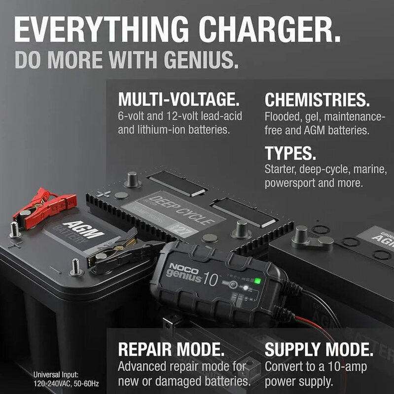 NOCO GENIUS10 10A 6V/12V Smart Battery Charger, Maintainer And Desulfator - GENIUS10