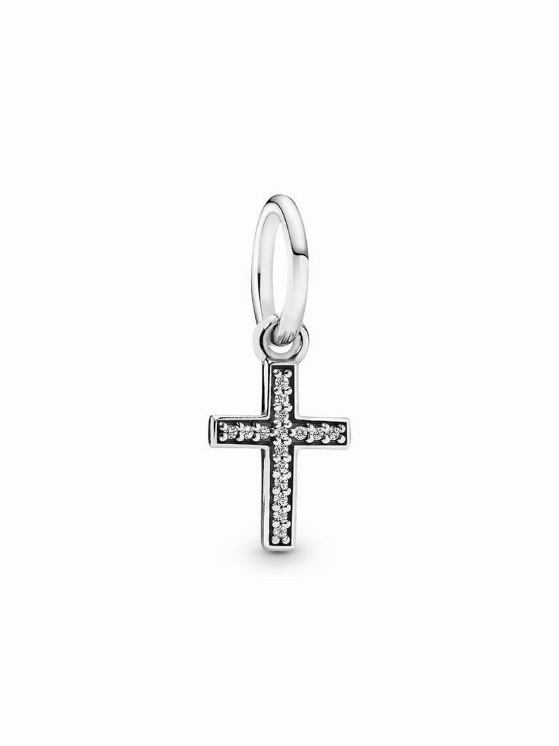 Pavé Cross Dangle Charm - Sterling Silver