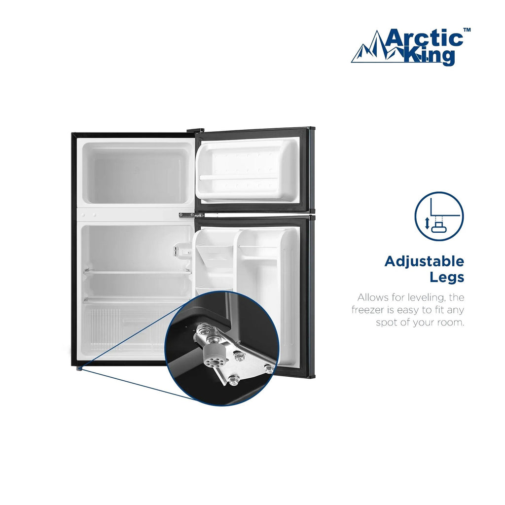 Arctic King Two-Door Mini Fridge With Freezer, 3.2 Cu. Ft., Stainless Steel