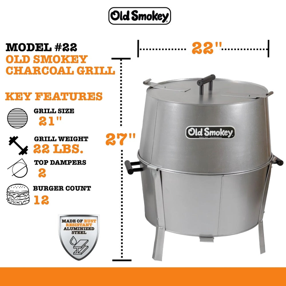 Old Smokey 22 Inch Portable Charcoal Grill - #22