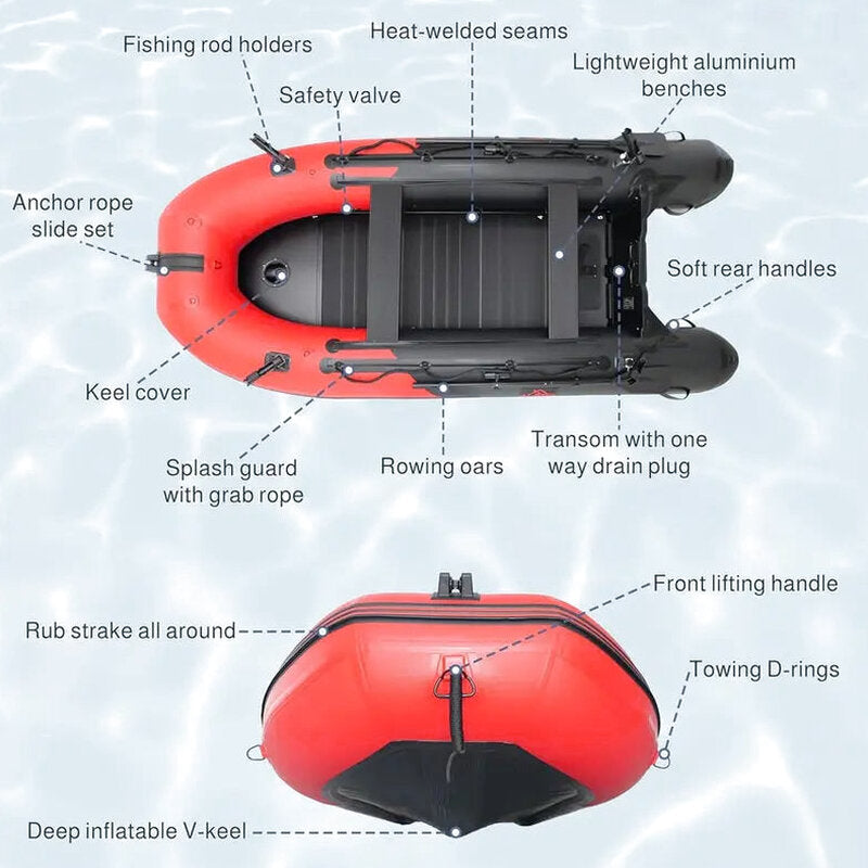 Inflatable Dinghy Tender, 8'5, Red/Black, PVC With Aluminum Floor - BT85RBK