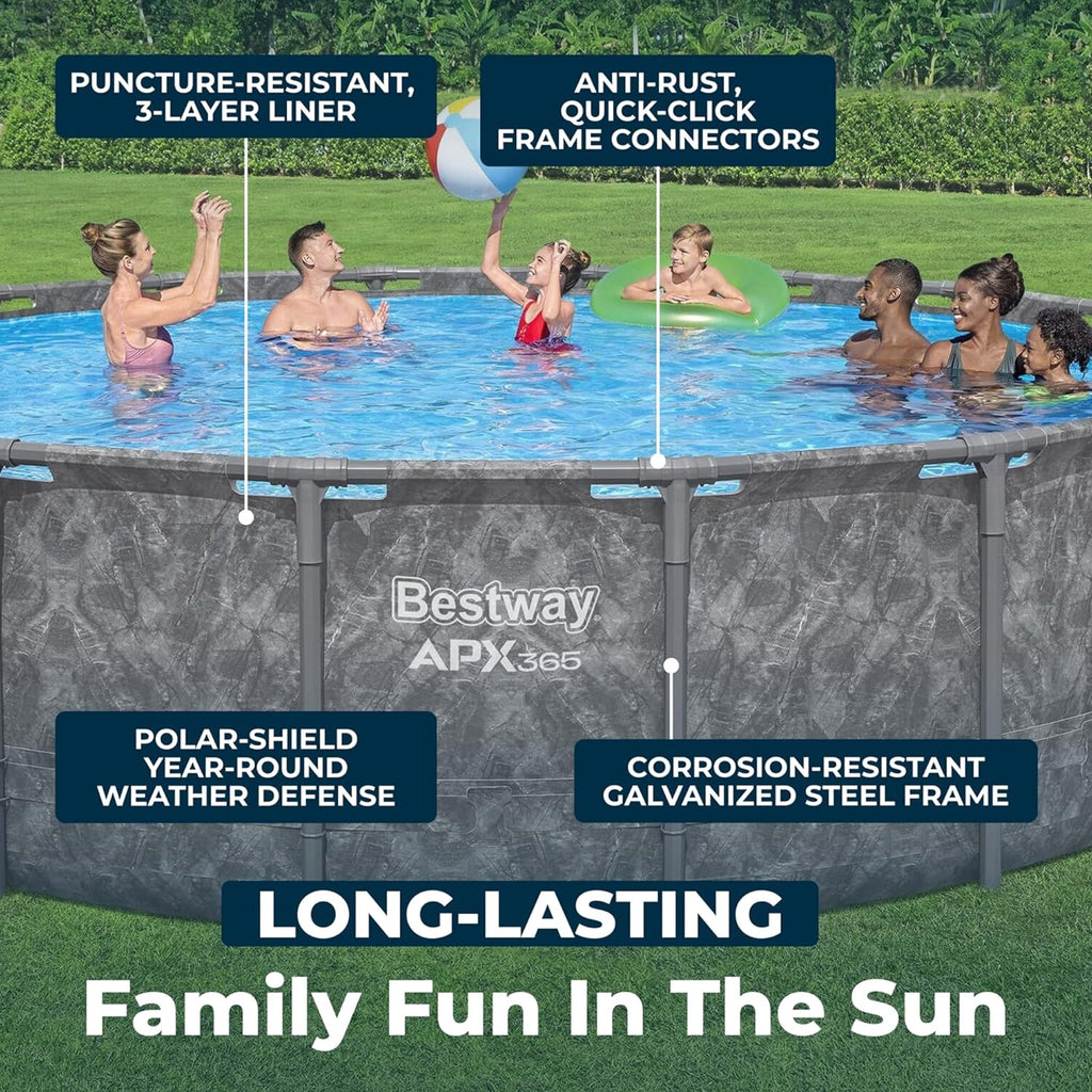 Bestway Above Ground Pool Set, 18 ft x 52 in, Dark Marble - APX 365