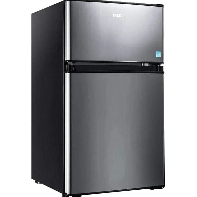 Compact 3.1 Cu.Ft 2-Door Mini Fridge With Freezer Compartment, LED Light, Stainless Steel Sliver - HPVFR310