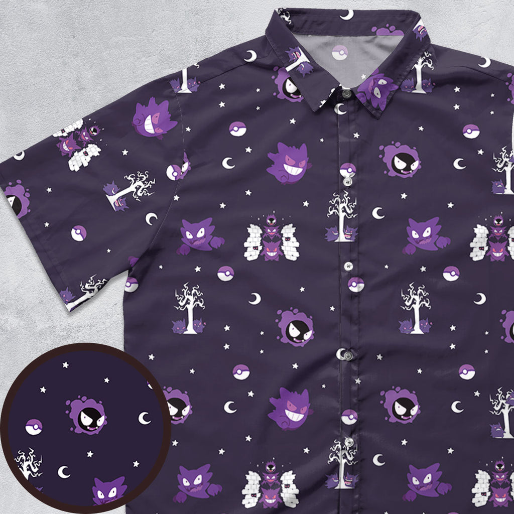 Gengar Pokemon Pattern Button Down Shirt