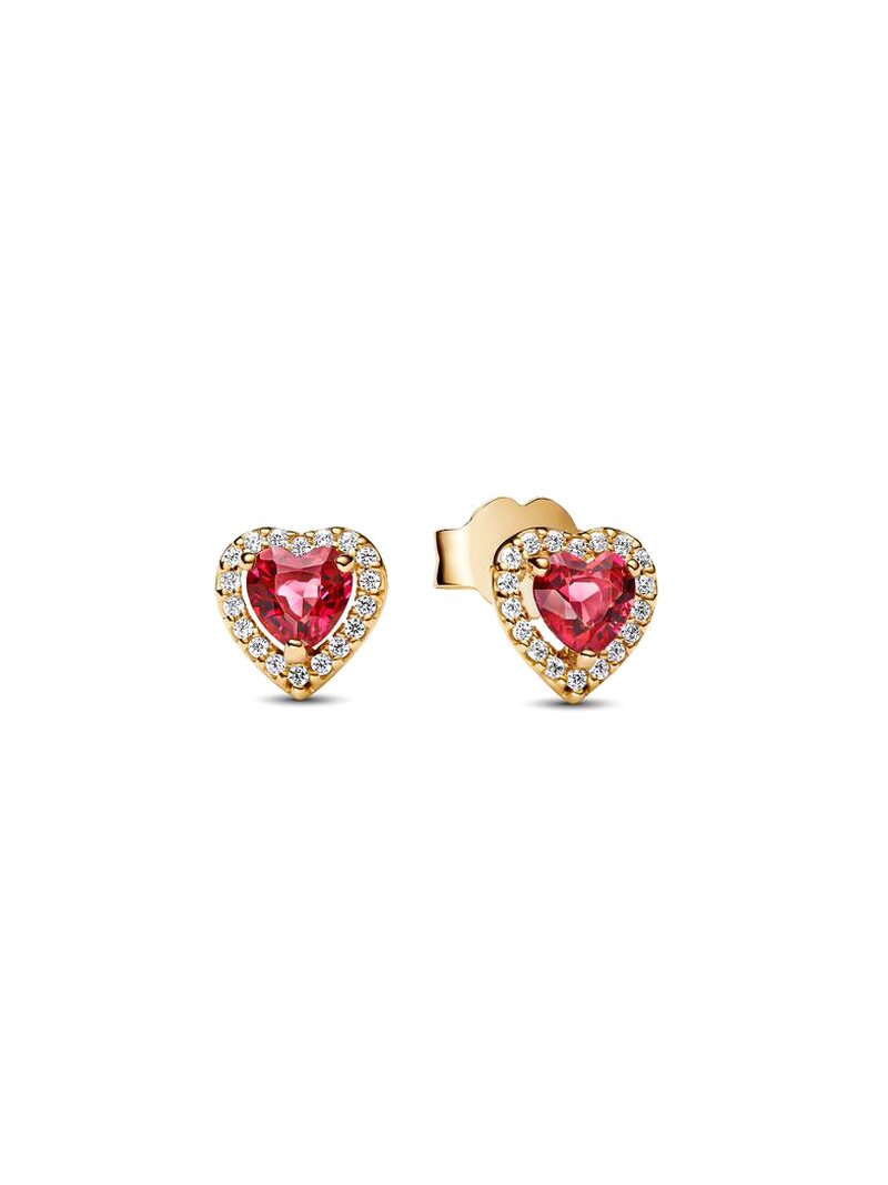 Red Heart Pavé Stud Earrings - Gold