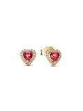 Red Heart Pavé Stud Earrings - Gold