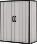 Keter Premier Tall Vertical Resin Outdoor Storage Shed With Floor And Locking Double Doors - Grey