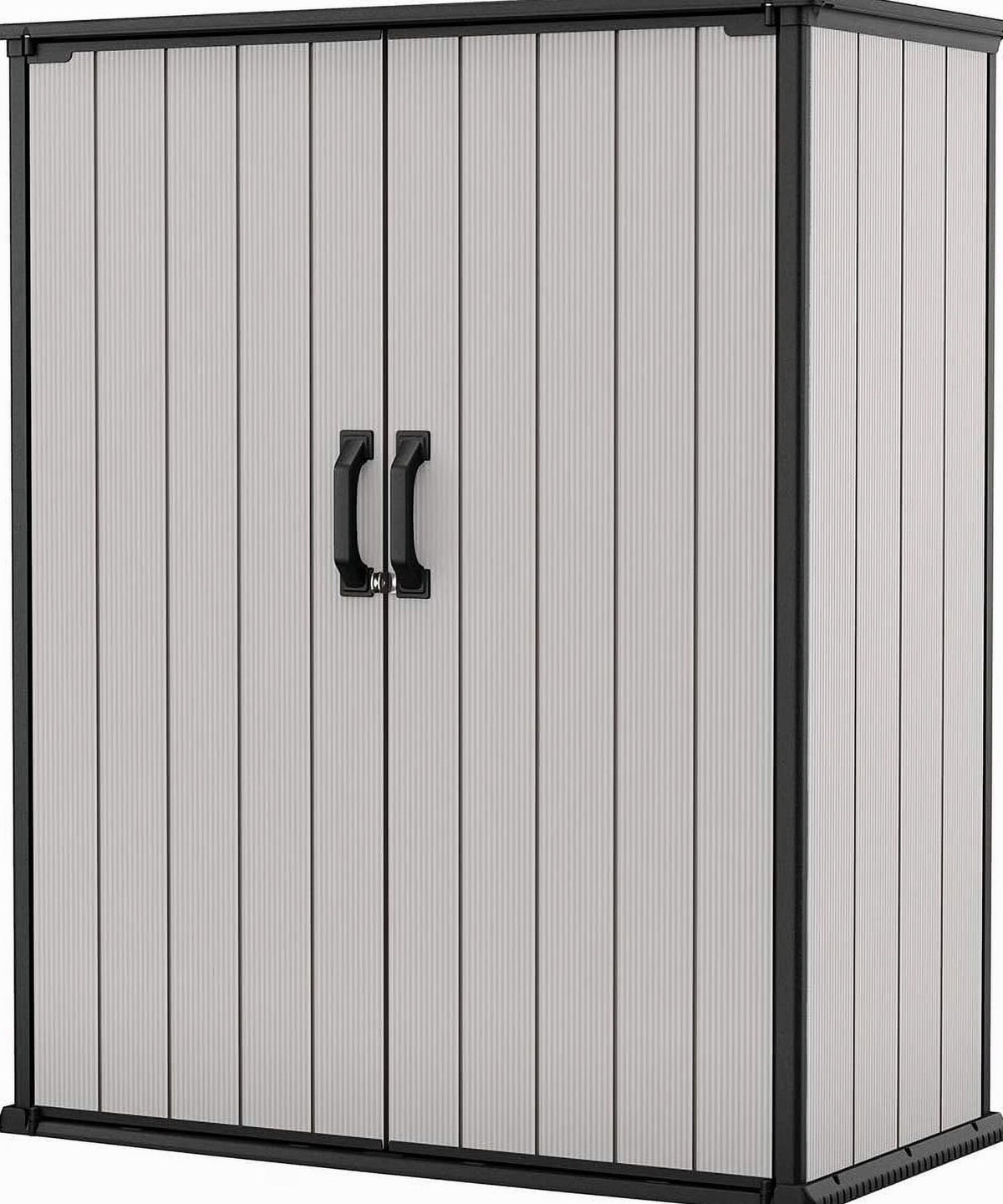 Keter Premier Tall Vertical Resin Outdoor Storage Shed With Floor And Locking Double Doors - Grey