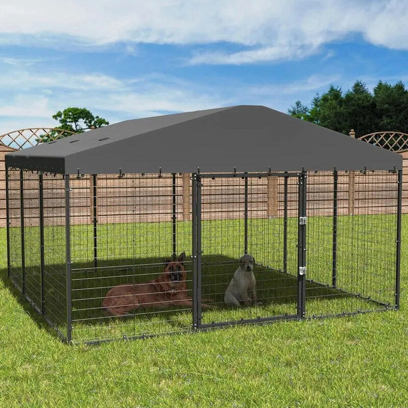Kullavik Extra-Large Outdoor Dog Kennel, 118 in x 118 in, Heavy-Duty Metal/Steel Enclosure With Waterproof Roof - Black