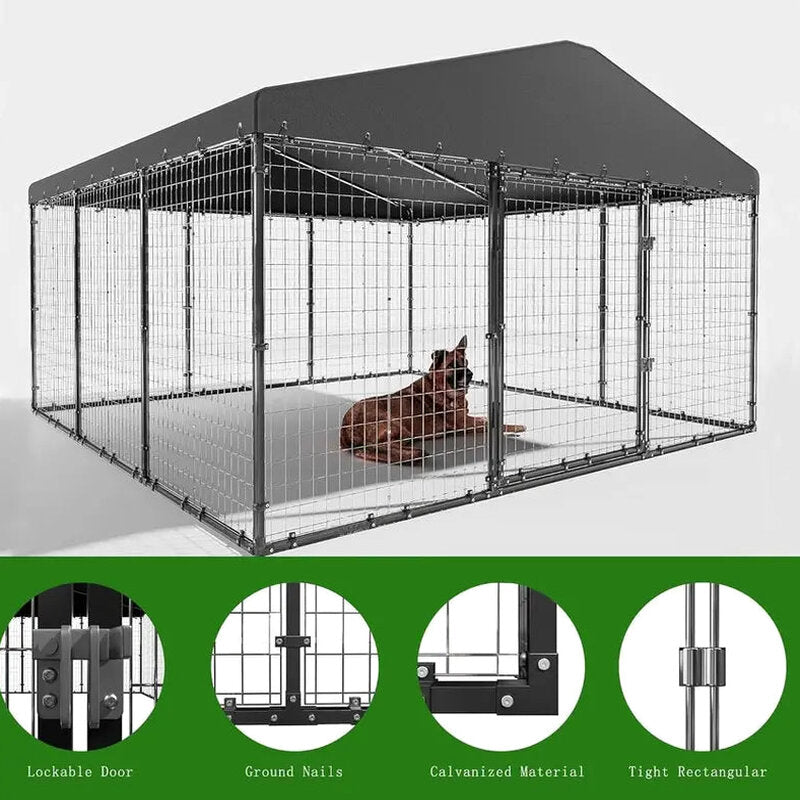Kullavik Extra-Large Heavy-Duty Outdoor Dog Kennel - 118 x 118 x 70 Waterproof Roof Enclosure