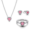 Sterling Silver Pink Heart Jewelry Set