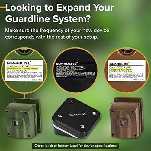 Guardline Wireless Driveway Alert System, 4 Motion Sensors and 1 Receiver, 915 MHz - 1/4 Mile