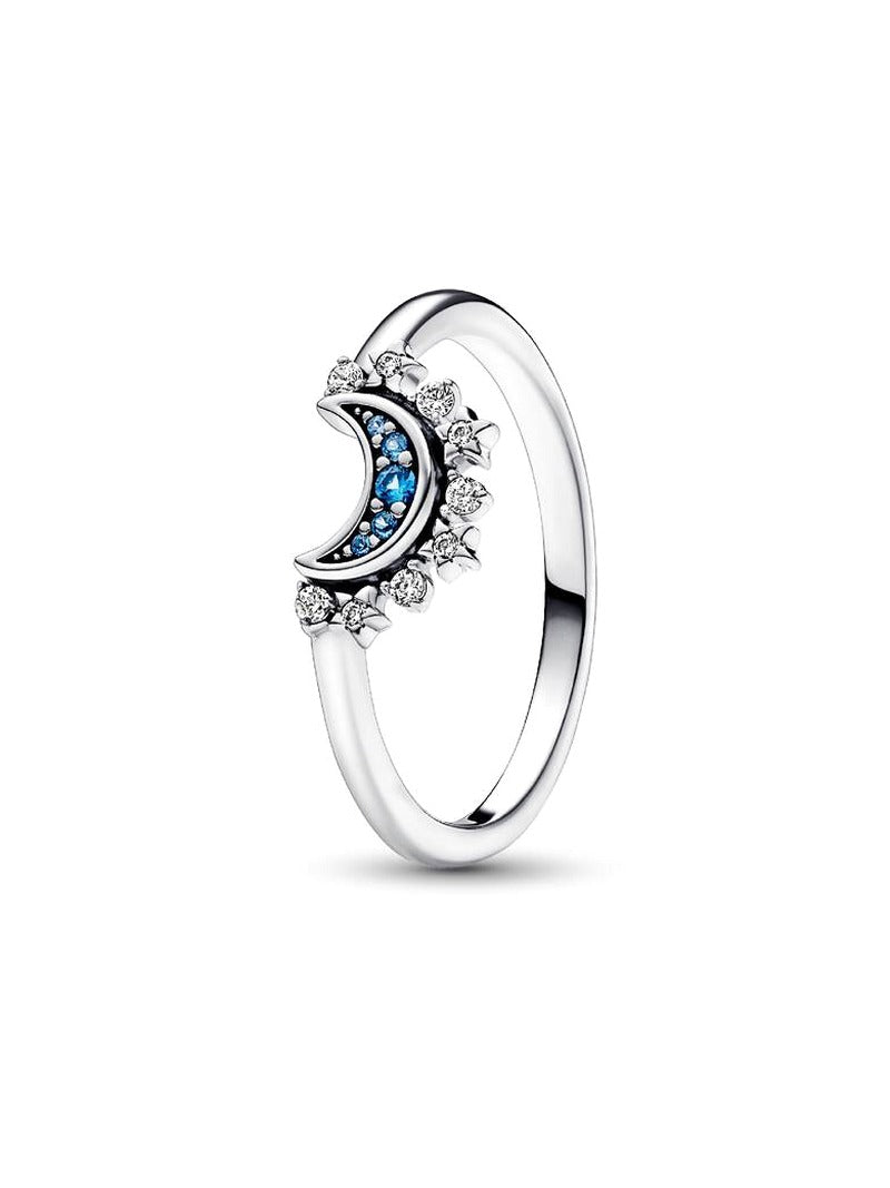 Sterling Silver Blue Crescent Moon Ring