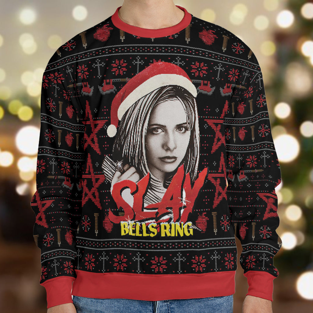 Slay Bells Ring Buffy the Vampire Slayer Ugly Christmas Sweatshirt