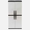 HDX Gray Plastic Freestanding Garage Cabinet With Adjustable Shelves And Lockable Doors, 35in W X 71in H X 18in D