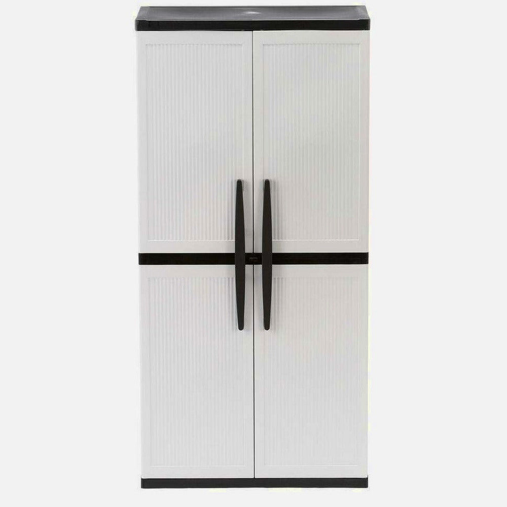 HDX Gray Plastic Freestanding Garage Cabinet With Adjustable Shelves And Lockable Doors, 35in W X 71in H X 18in D