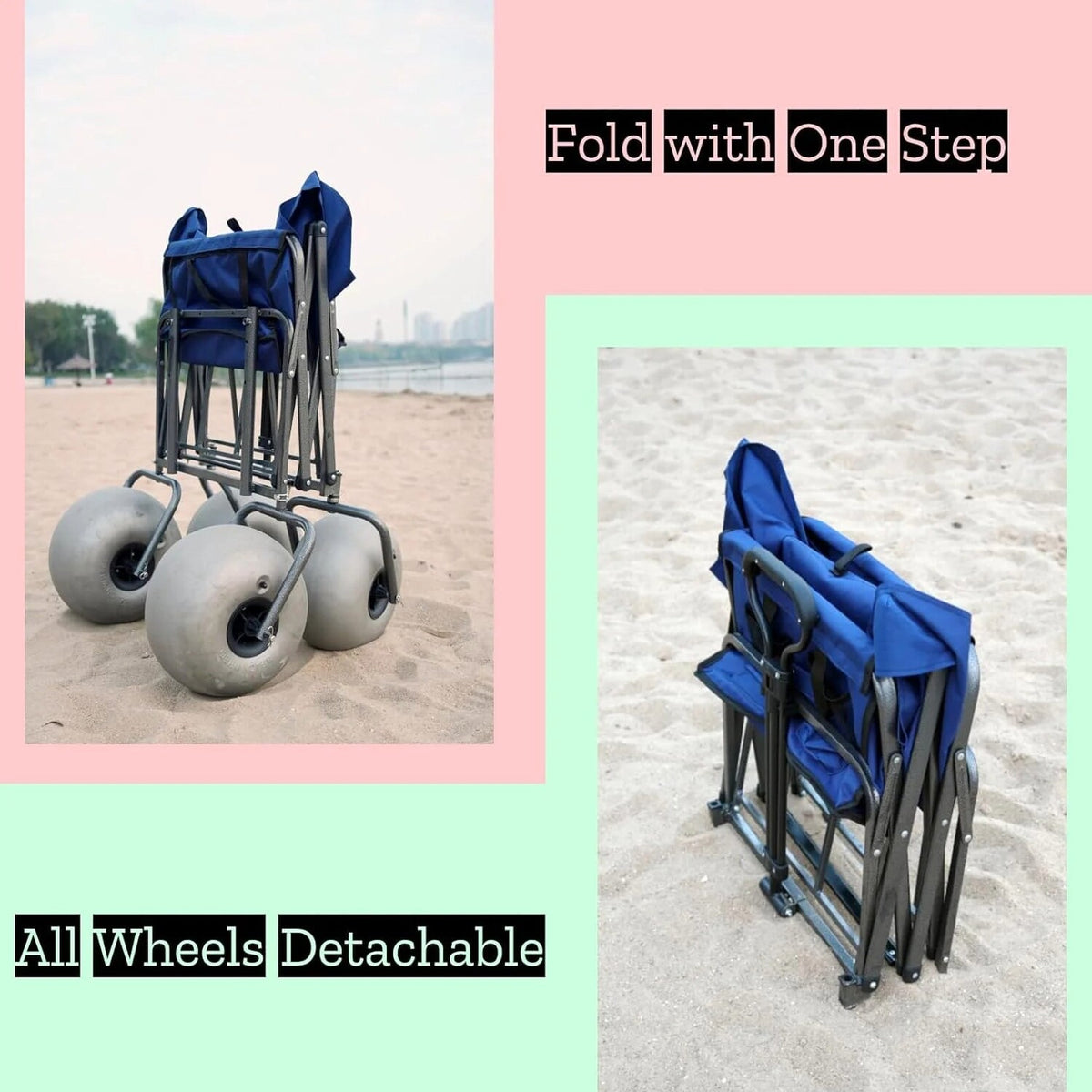 CRESTWALKER Beach Cart With 13in Balloon Wheels, Chair Racks And Pump - Beach Wagon