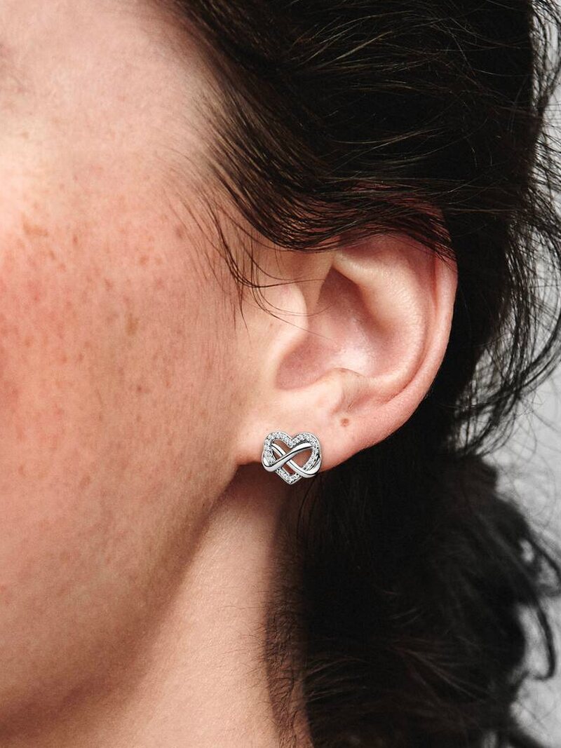 Sterling Silver Infinity Heart Stud Earrings