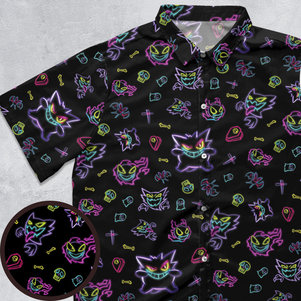 Neon Gastly Haunter Gengar Pokemon Button Down Shirt