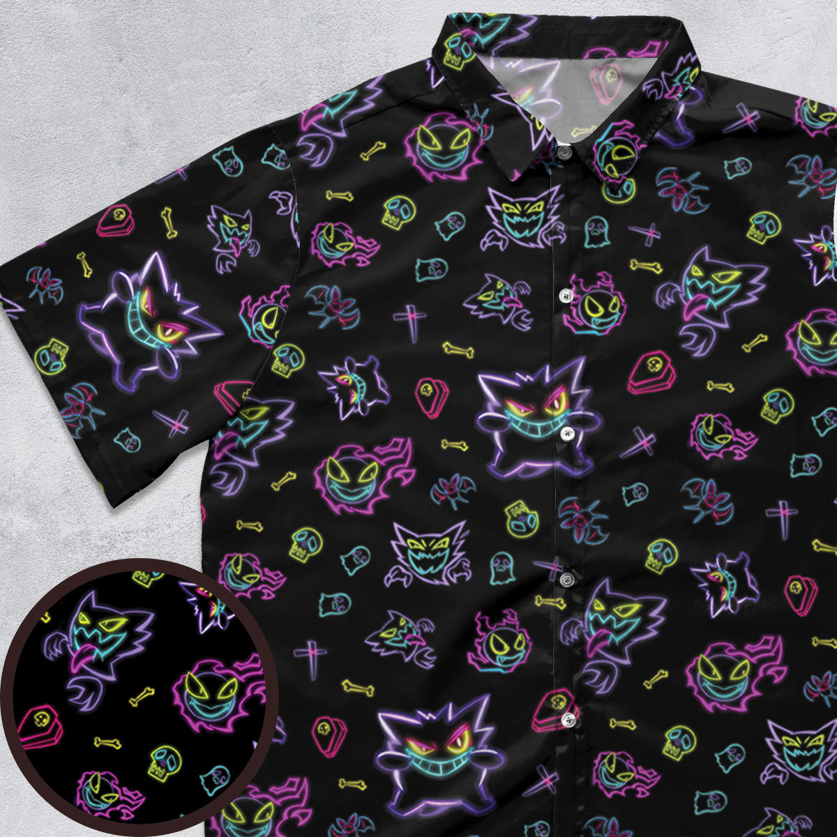 Neon Gastly Haunter Gengar Pokemon Button Down Shirt