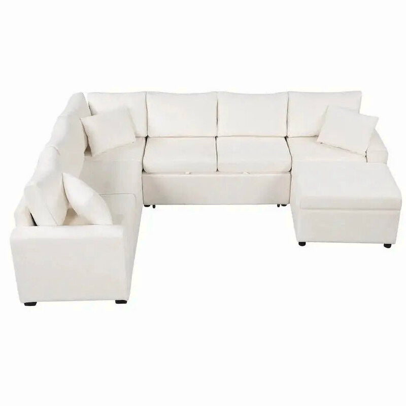 Modular Sectional Sofa Bed With Pull-Out Sleeper, Storage Ottoman, 112.2D x 86.2W x 35.8H