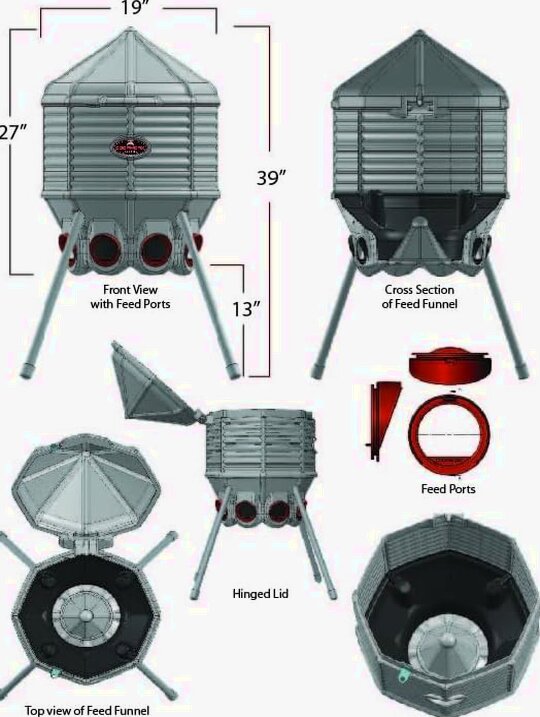 80lb Poultry Feeder, Adjustable Height, UV Stable, Weather Resistant, 8 Ports, Made In USA