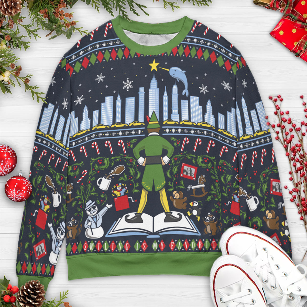 Smiling Is My Favorite Ugly Christmas Sweatshirt