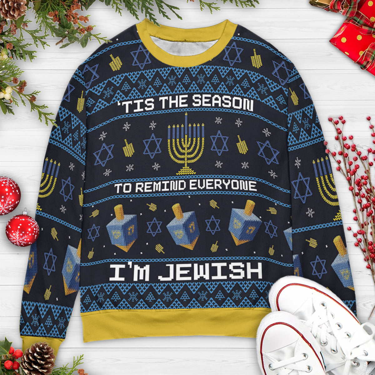 Nostalgic 80s Eight Crazy Nights Hanukkah Ugly Christmas Sweatshirt