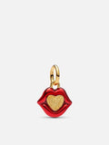 Red Enamel Lips Dangle Charm - Gold