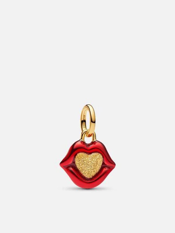 Red Enamel Lips Dangle Charm - Gold