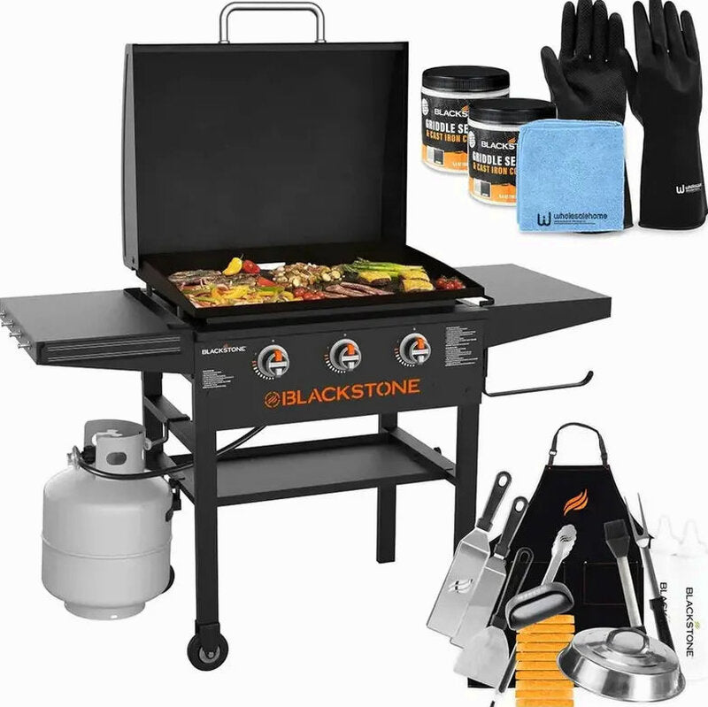 Blackstone 28-Inch 3-Burner Griddle With Hood - XL Flat Top Outdoor Grill Kit