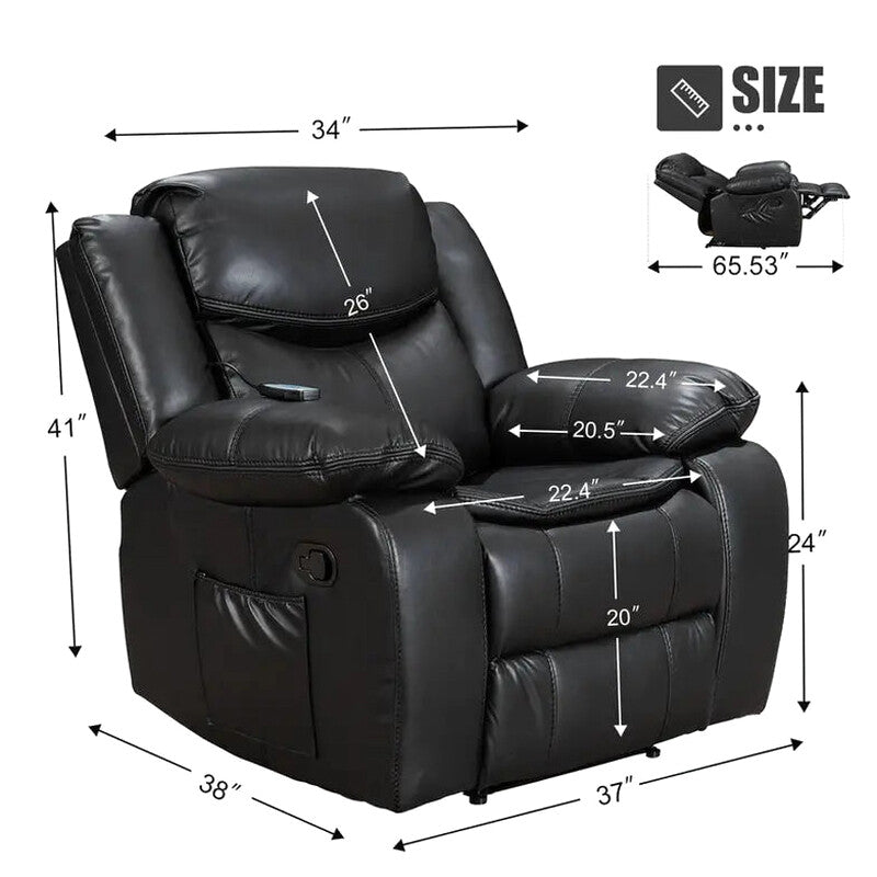 Leather Recliner Lounge Chair - Wide Seat