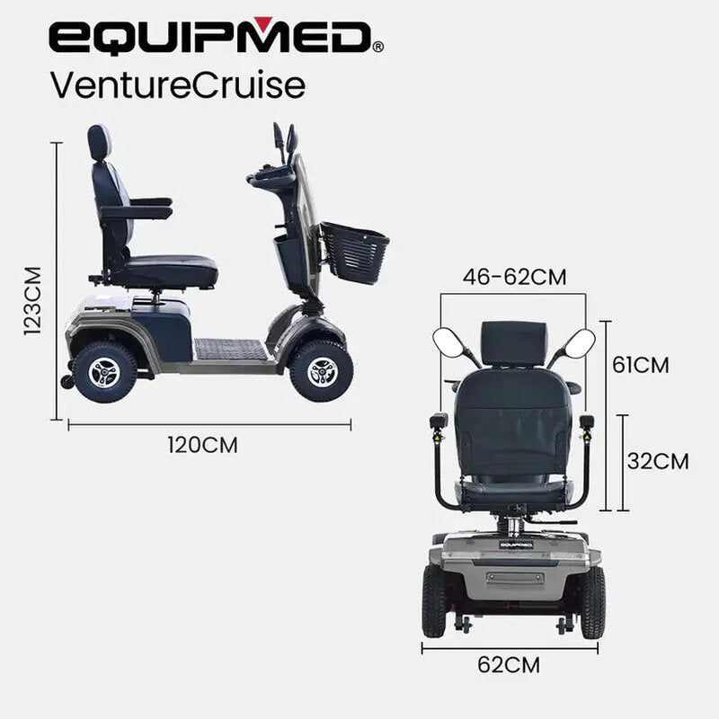 Equipmed Mobility Scooter, 30 km Range, 180 kg Capacity - VentureCruise Series S-XXL
