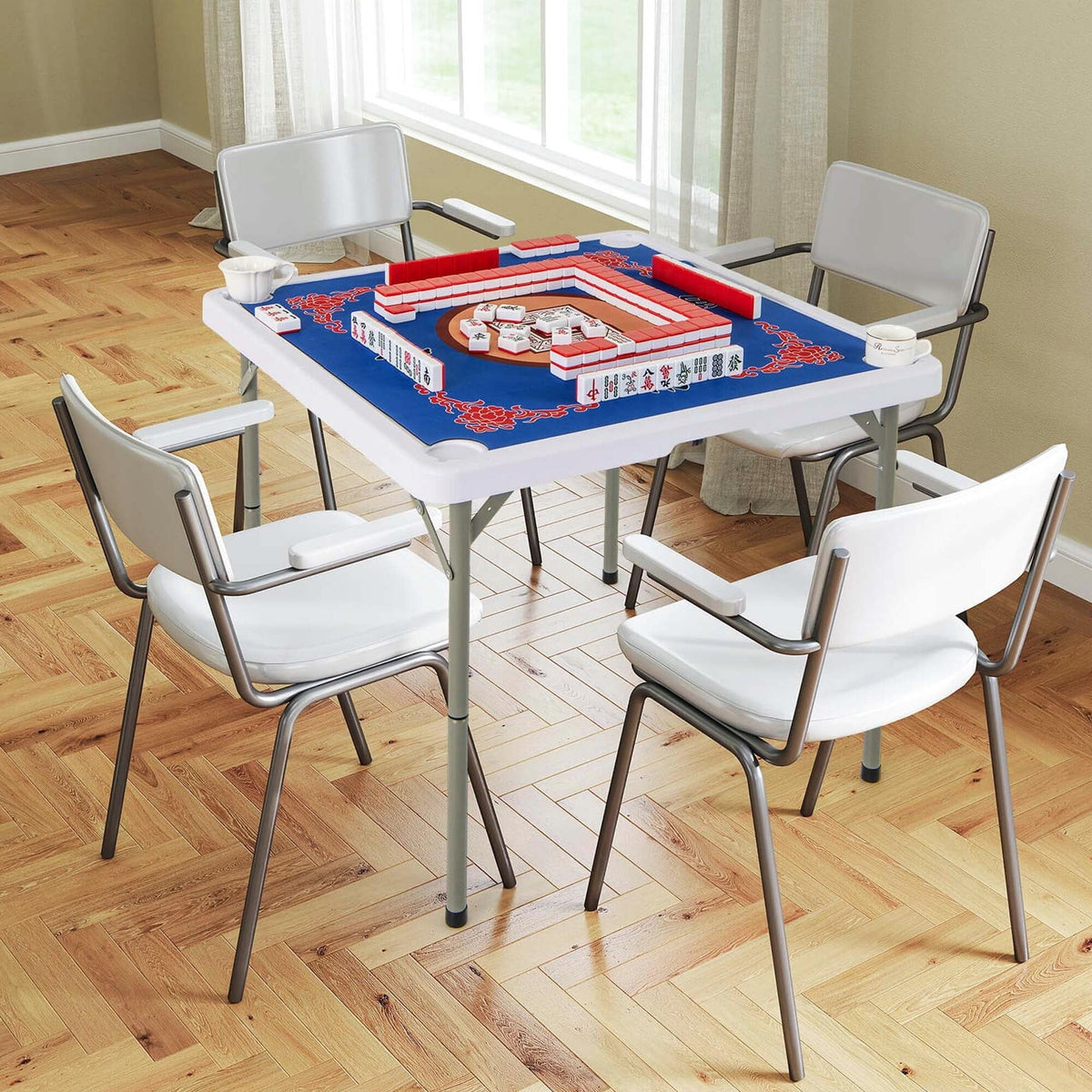Costway Folding Mahjong Table With Cup Holders, Felt Mat And Carrying Handle - 35in x 35in x 29in