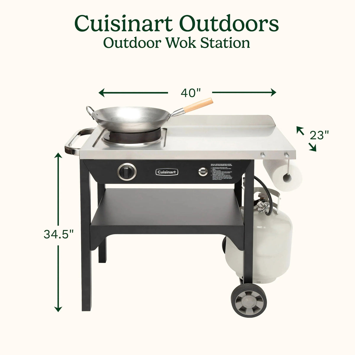 Cuisinart Outdoor Wok Station With Prep Table, 50,000 BTU, 14 inch Carbon Steel Wok - Black