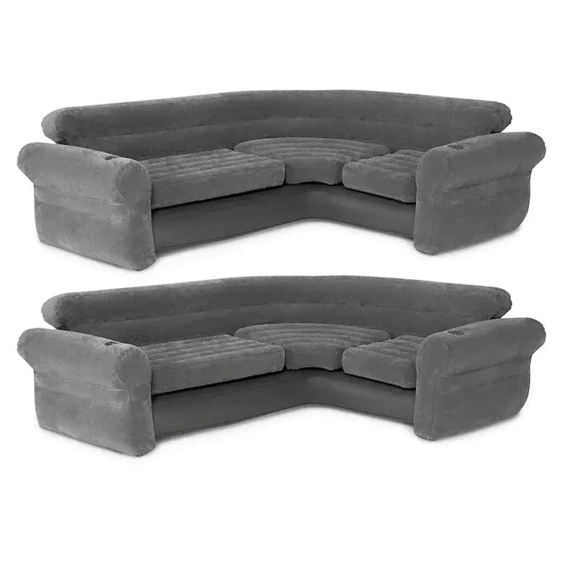 Intex Inflatable L-Shaped Corner Lounge Sofa, Gray, 2-Pack, 30 Inches - Built-In Cup Holders